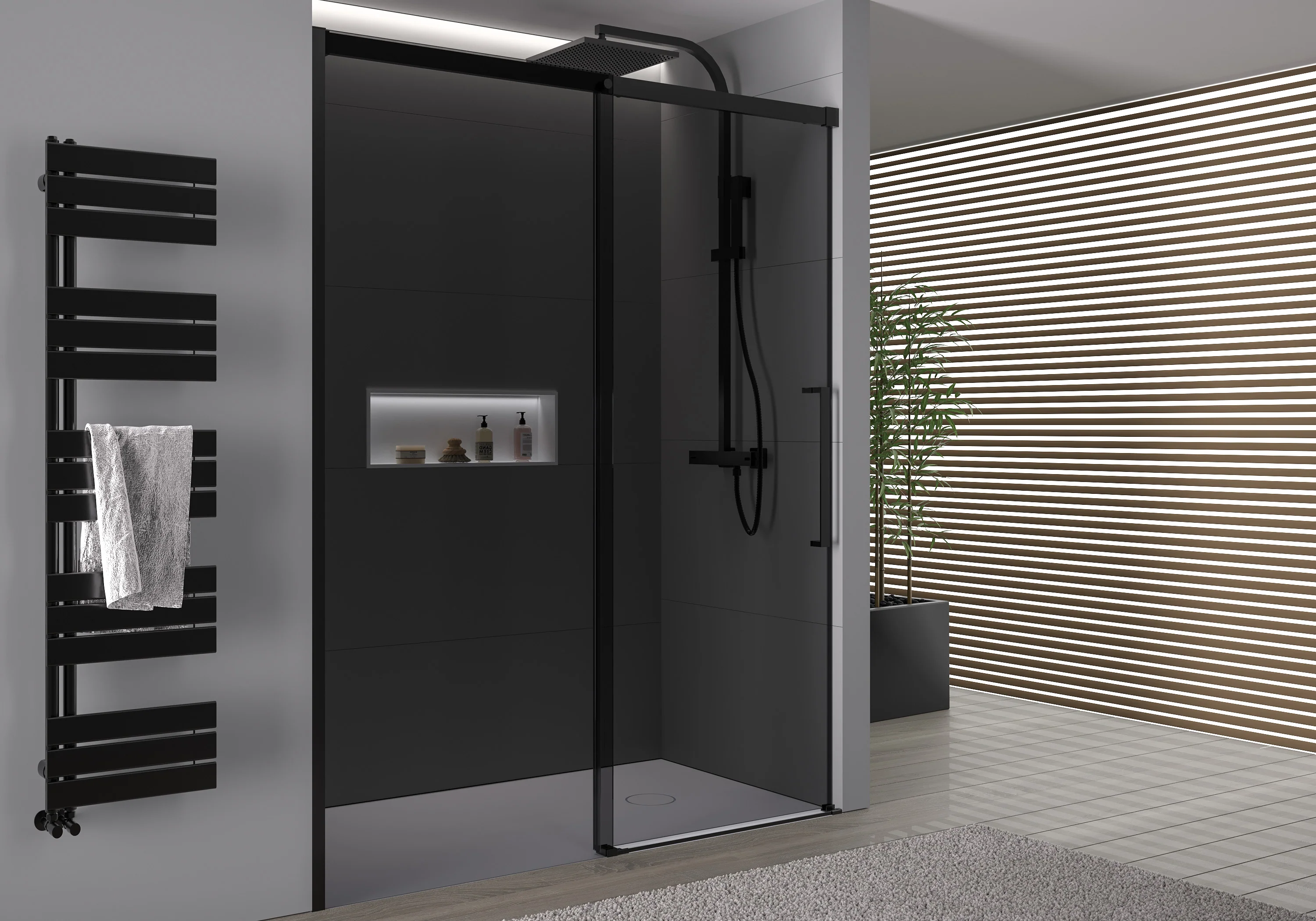 Indbygningsbruser med skydedør Soft-Close DX906 FLEX