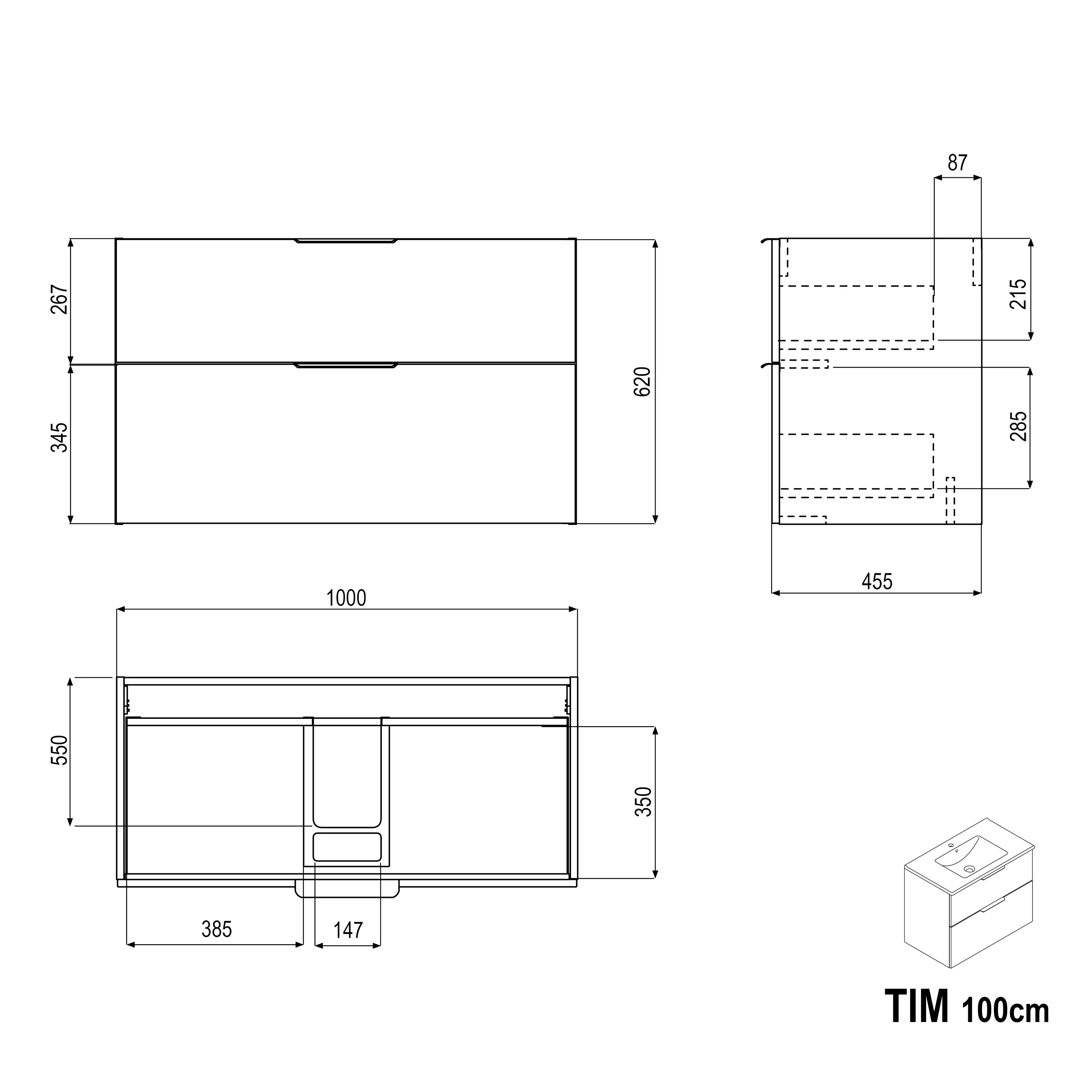 Badeværelsesmøbelsæt TIM 100 cm med vask - Image 93