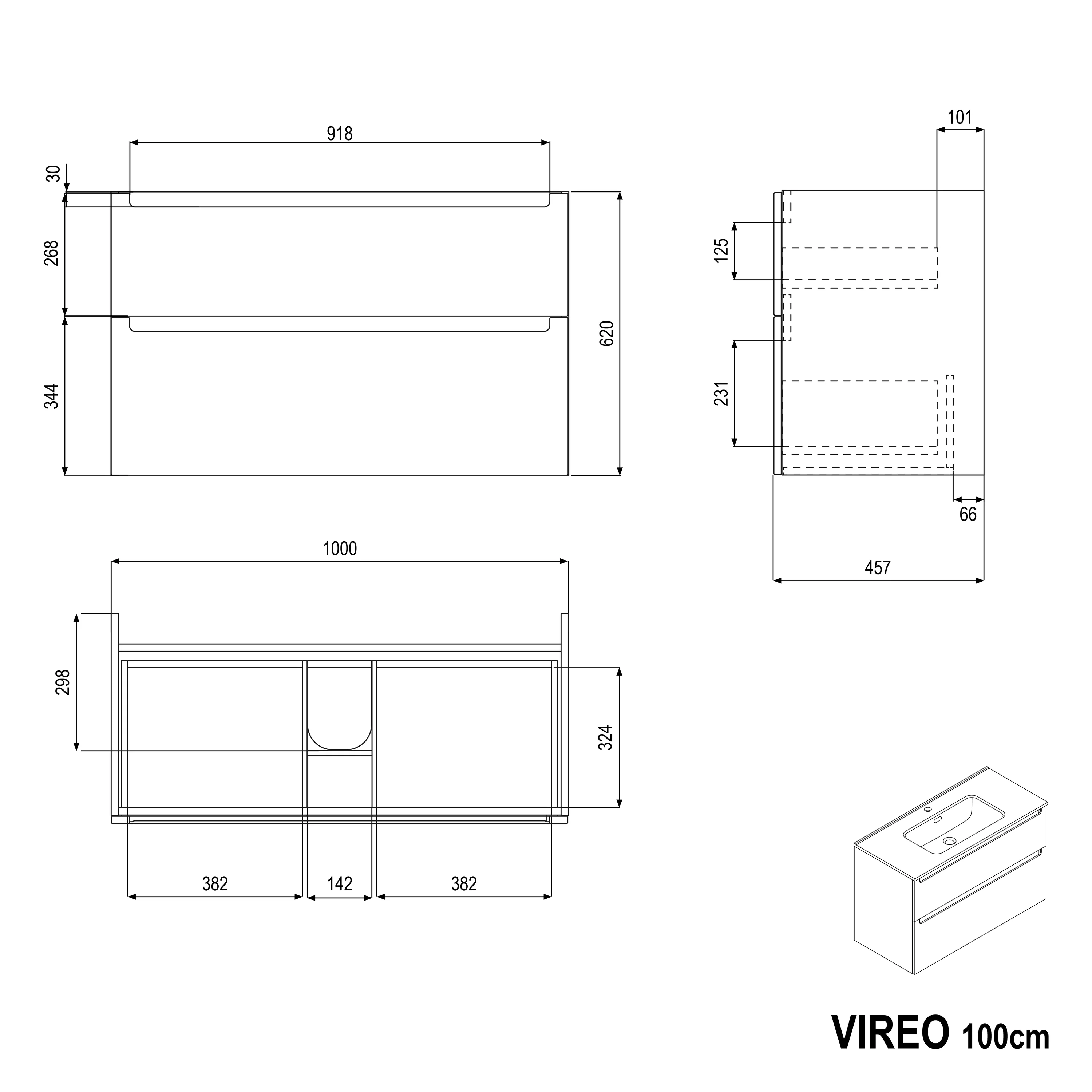 Badeværelsesmøbelsæt VIREO 100 cm med håndvask - Image 60