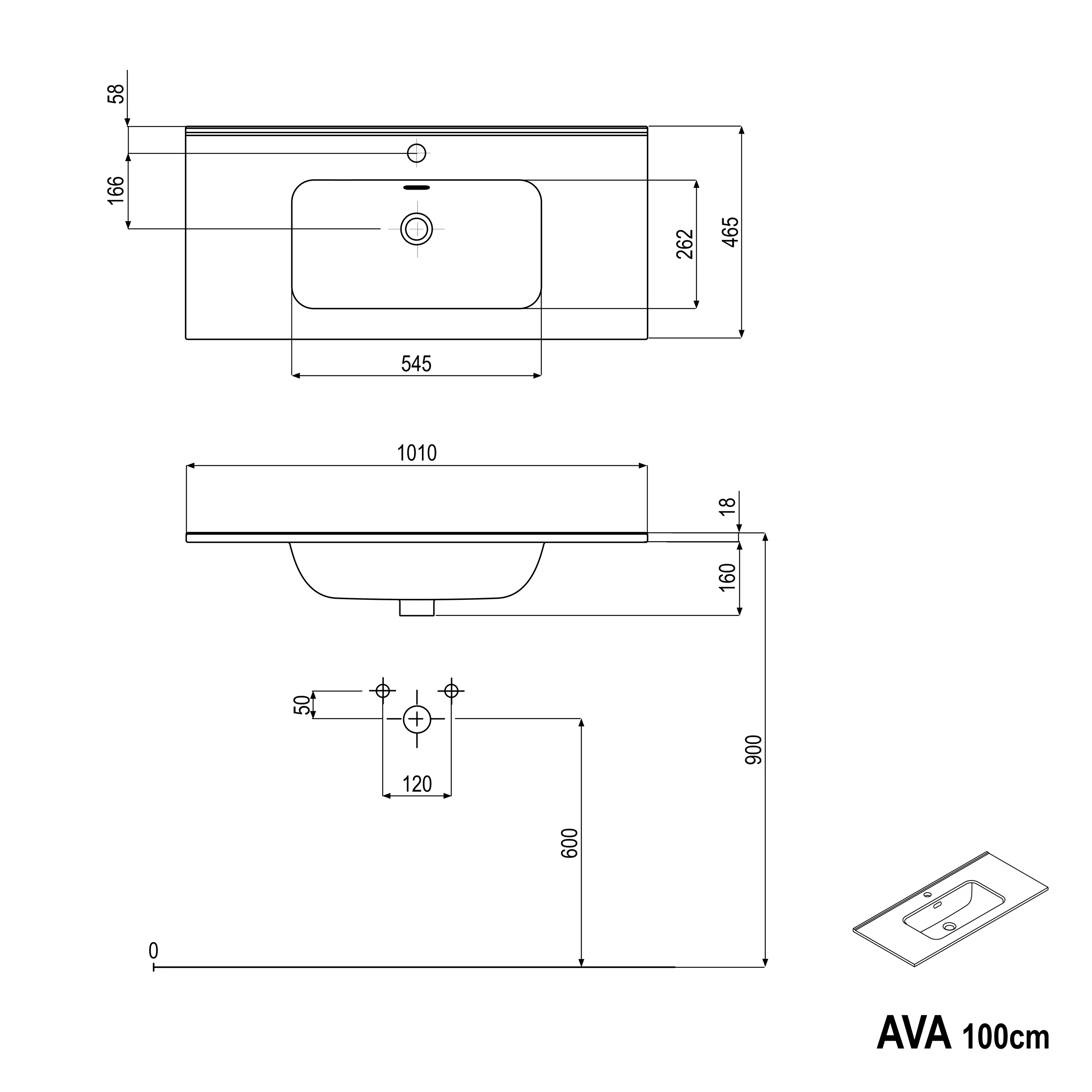 Badeværelsesmøbelsæt AVA 100 cm med håndvask - Image 42