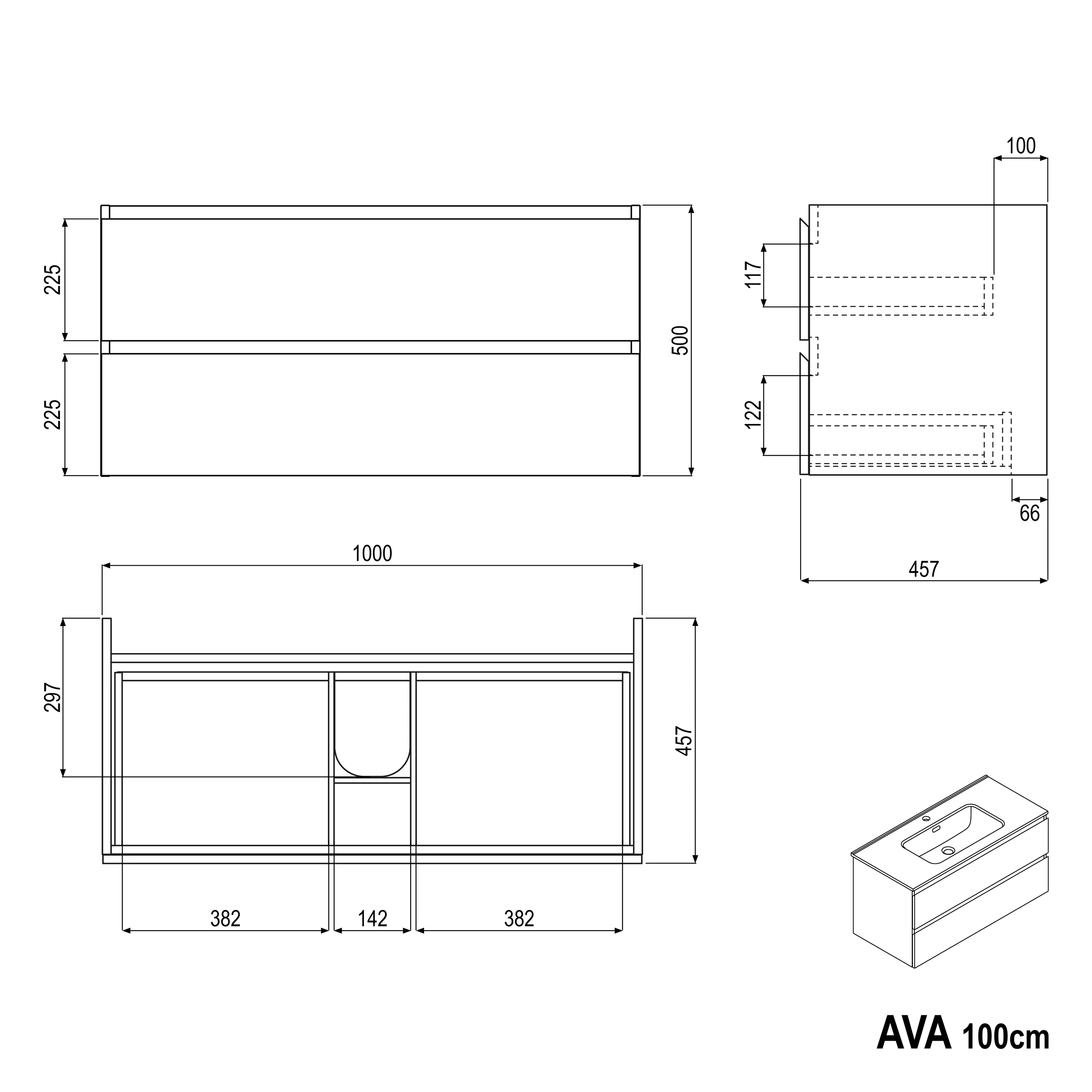 Badeværelsesmøbelsæt AVA 100 cm med håndvask - Image 43