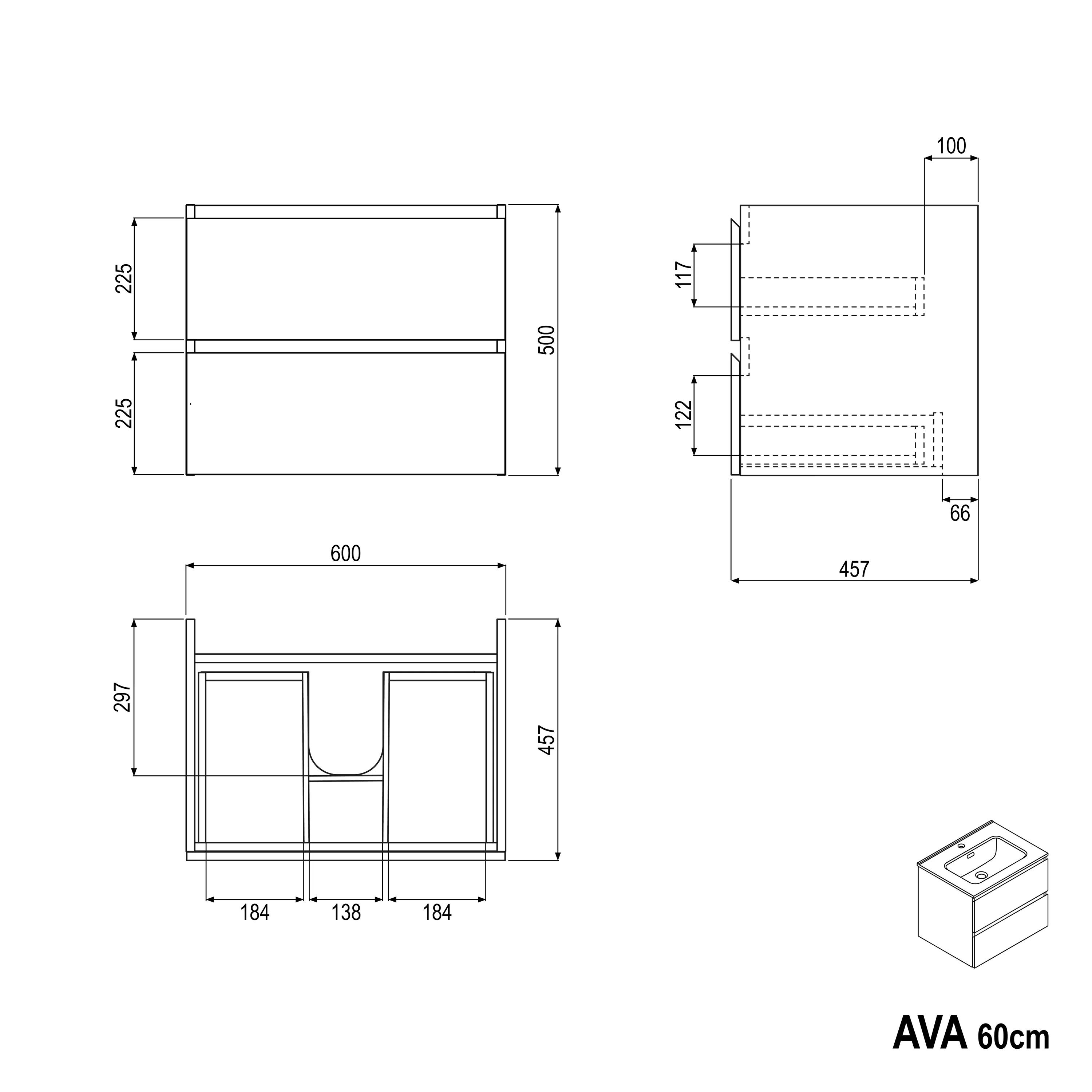 Badeværelsesmøbelsæt AVA 60 cm med håndvask - Image 43