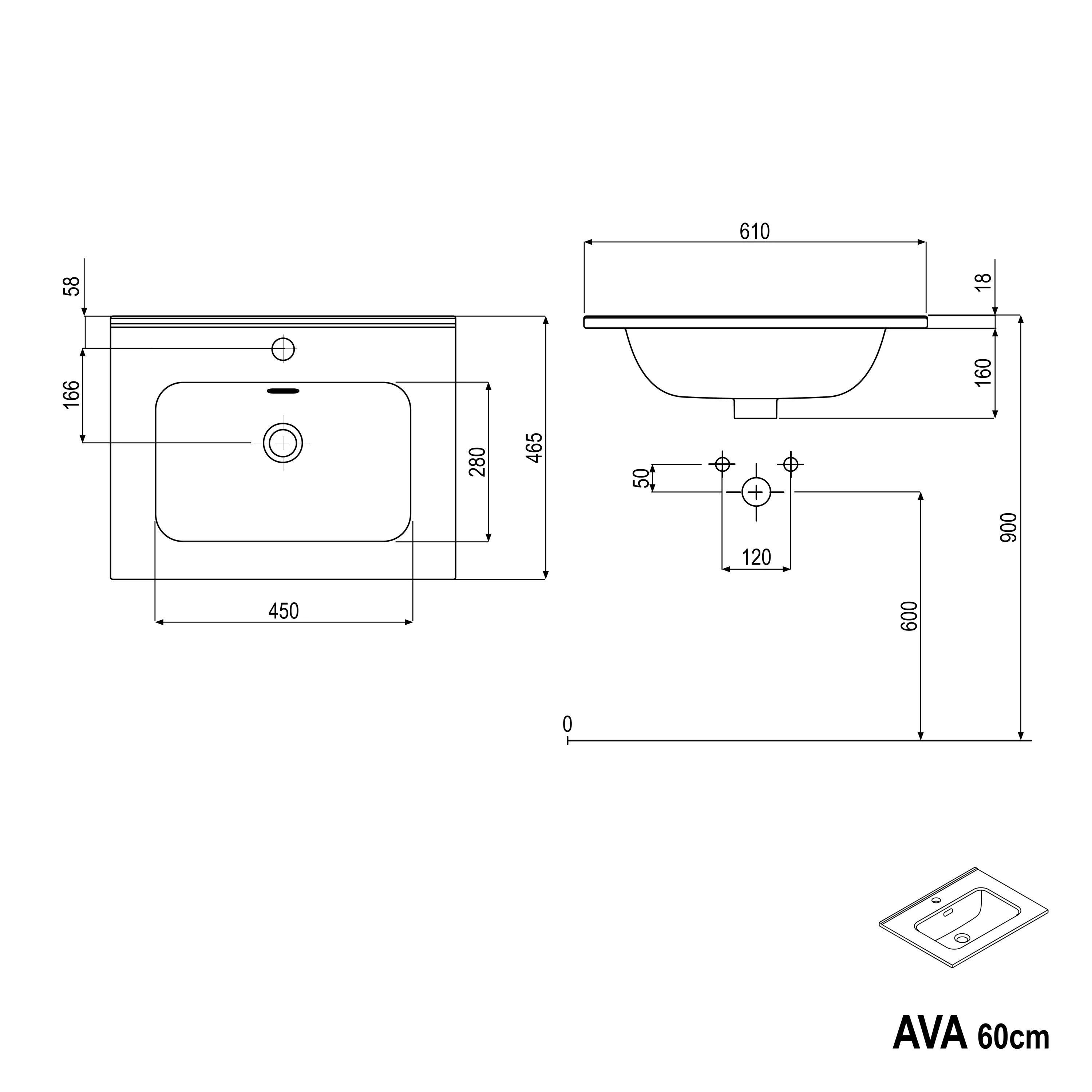 Badeværelsesmøbelsæt AVA 60 cm med håndvask - Image 44
