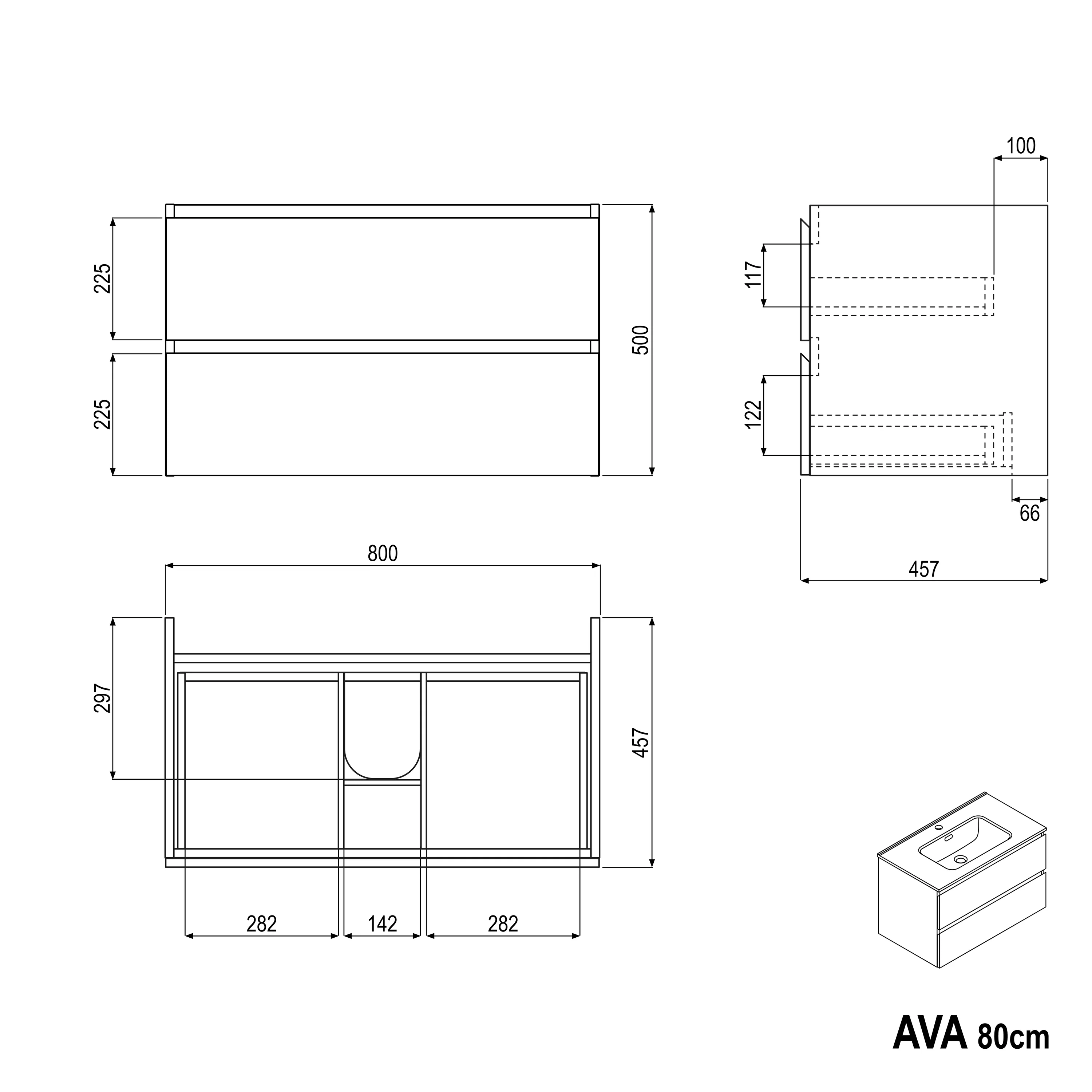 Bademøbelsæt AVA 80 cm med håndvask - Image 42
