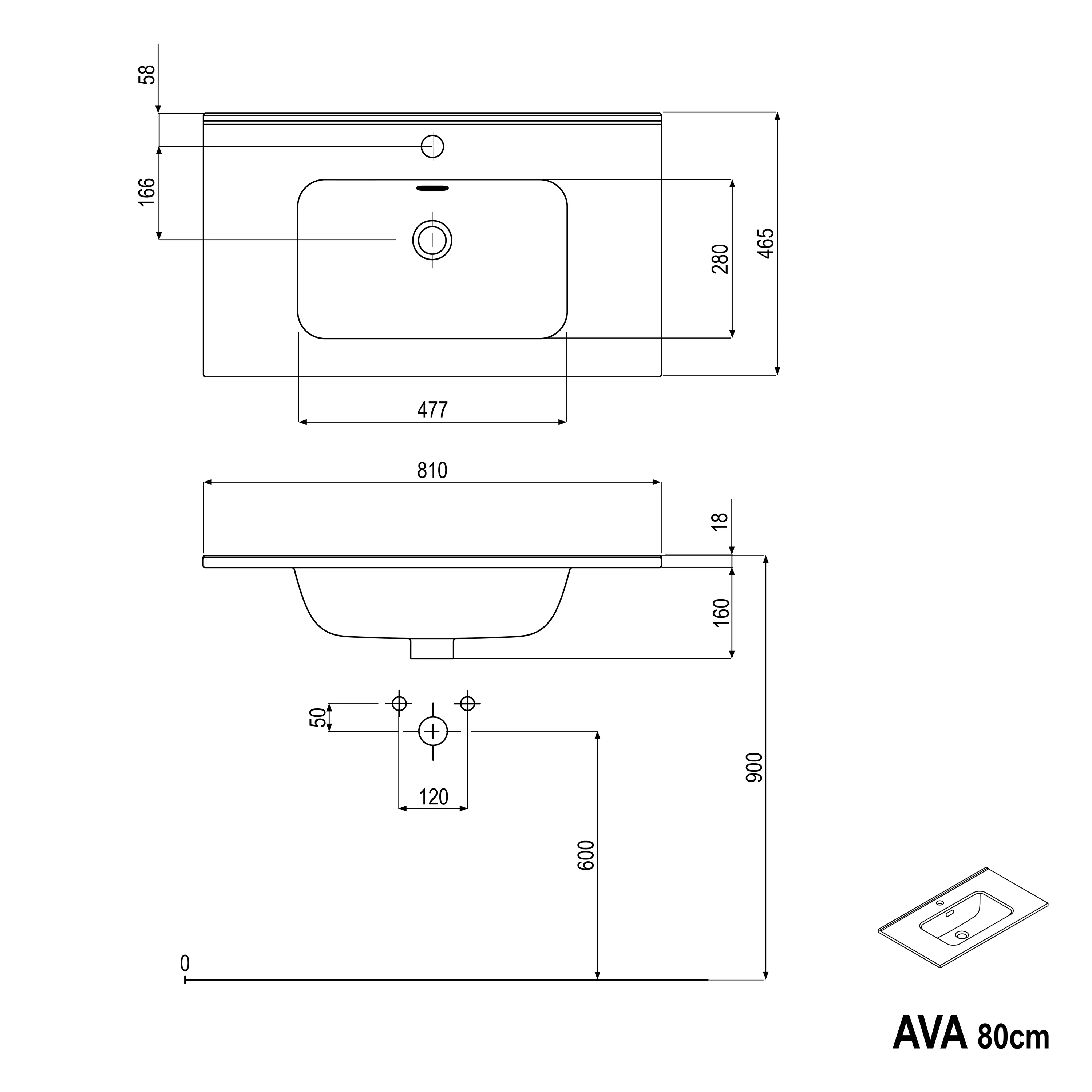 Bademøbelsæt AVA 80 cm med håndvask - Image 43