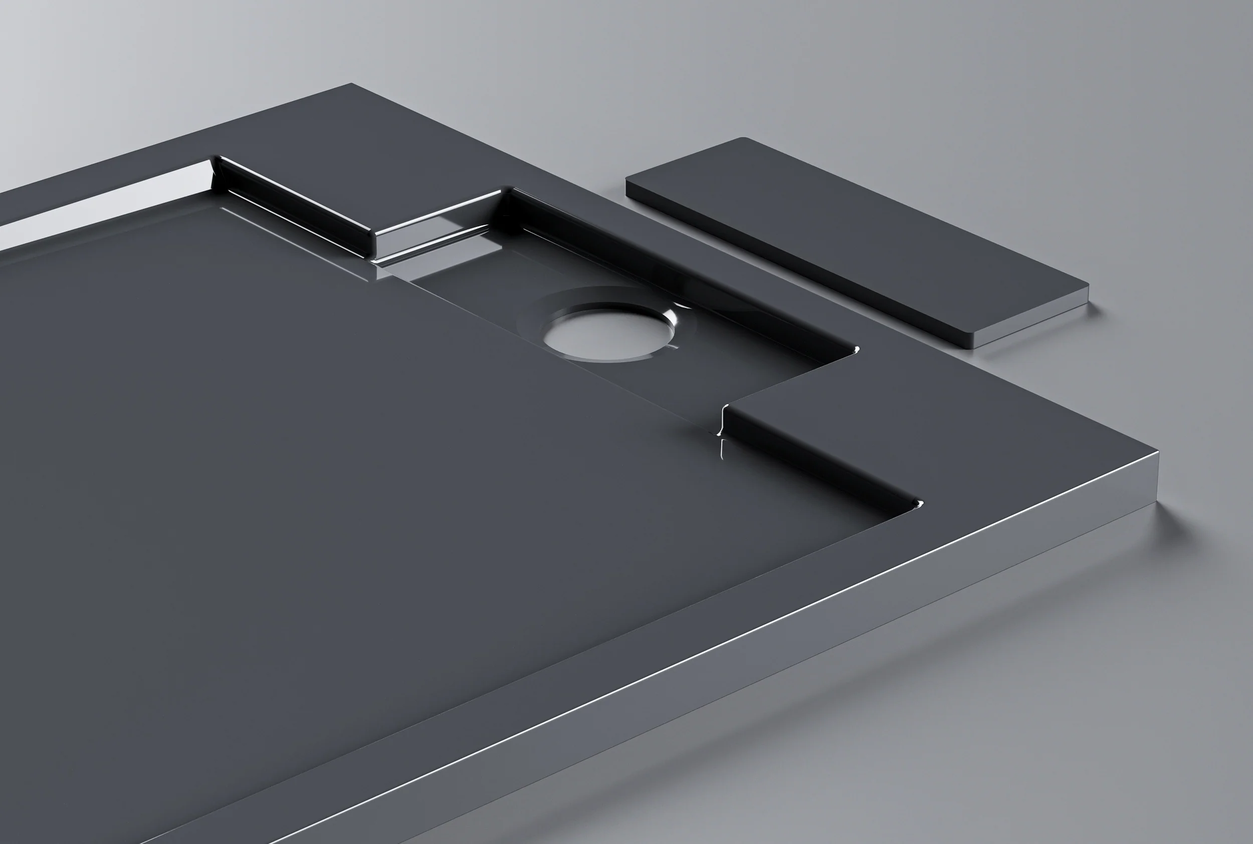 Brusebund af massiv sten (Solid Surface) M2290CG/PB3085GG - skinnende grå 120×90×3,5 cm - Image 4