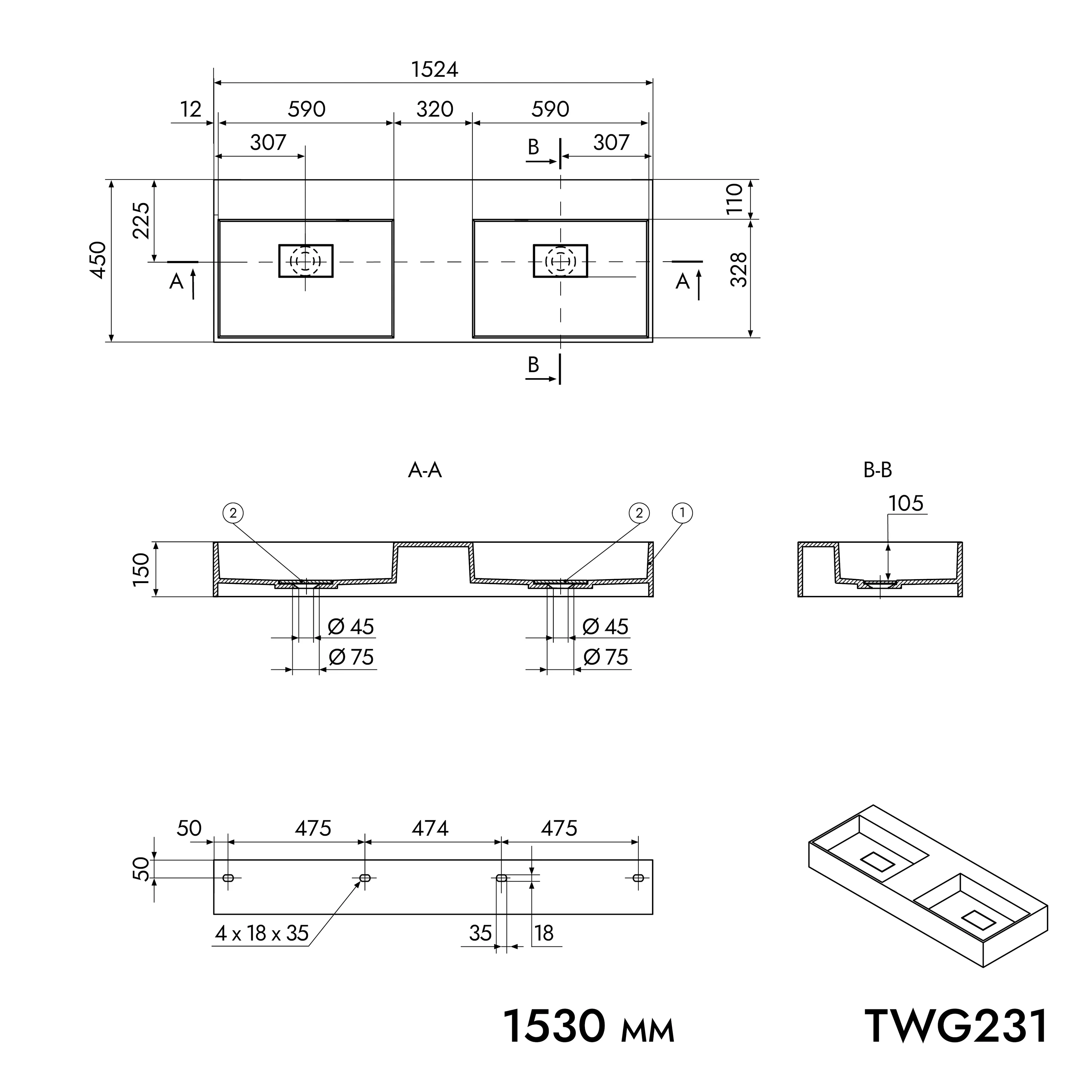 Væghængt Håndvask TWG231 - Image 10
