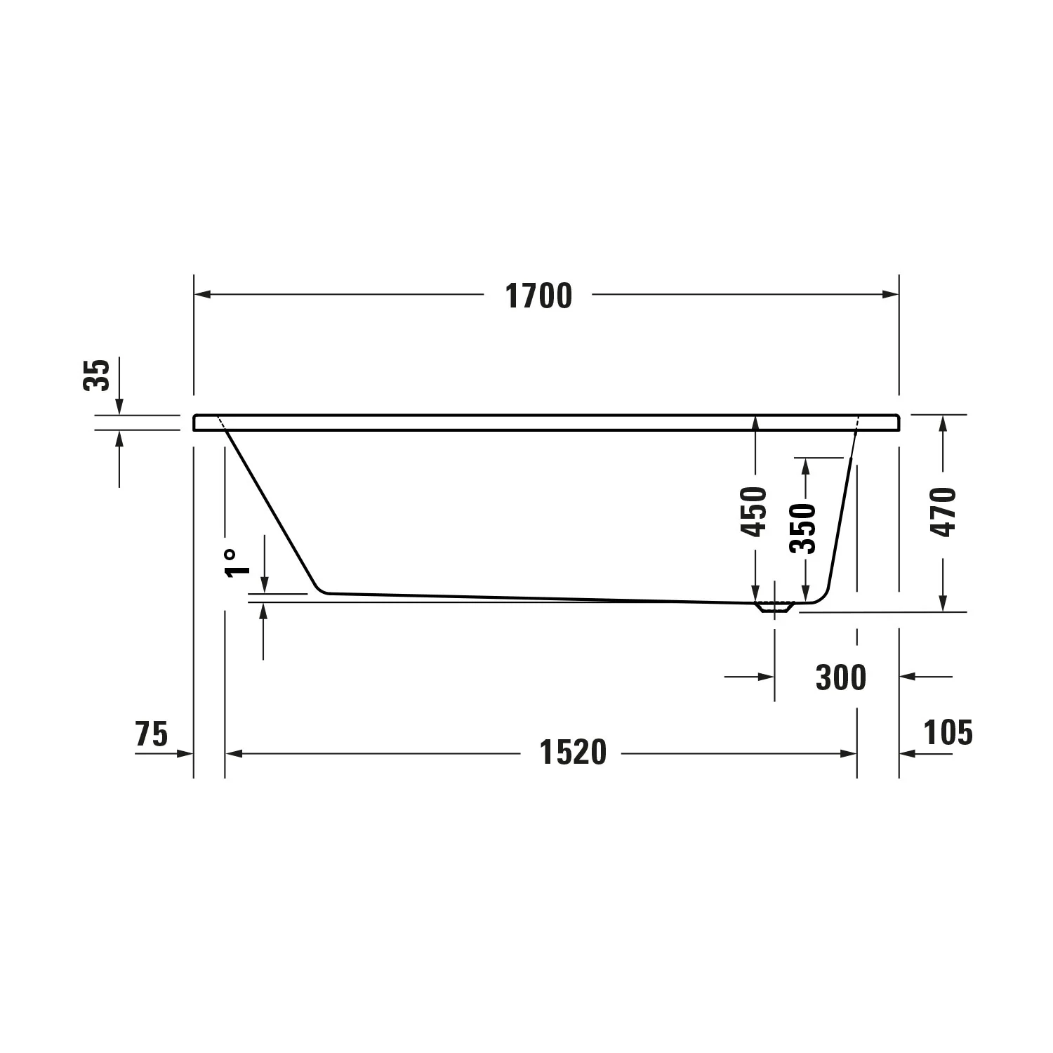 Duravit DuraPecos rektangulært badekar med én rygslope, til installation, hvid sanitærakryl  - Image 6