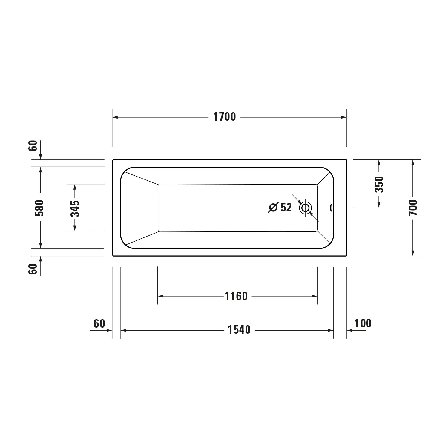 Duravit DuraPecos rektangulært badekar med én rygslope, til installation, hvid sanitærakryl  - Image 7