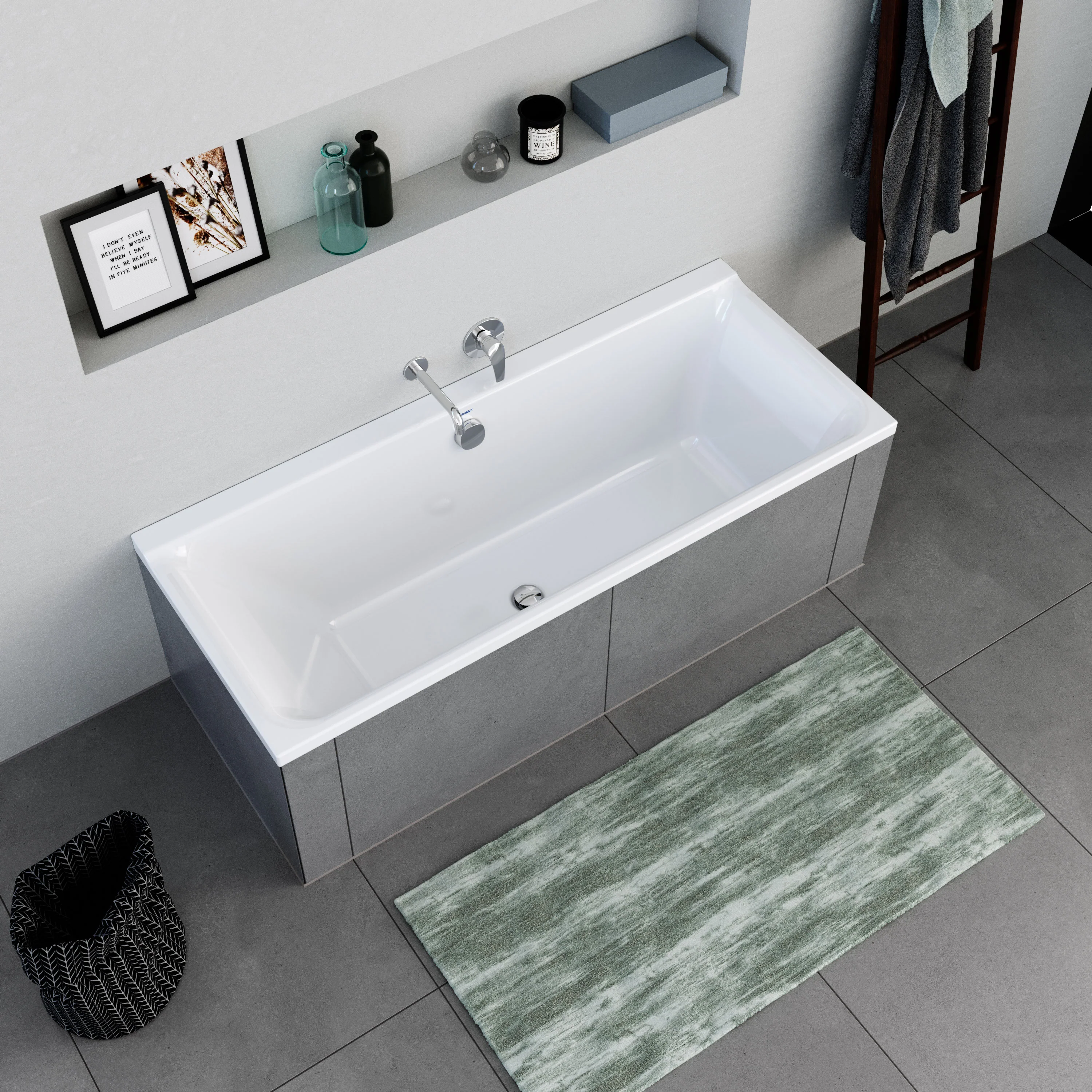 Duravit P3 rektangulært badekar, til installation, hvid, 160x70 cm – Valgfri position for rygslope - Image 3