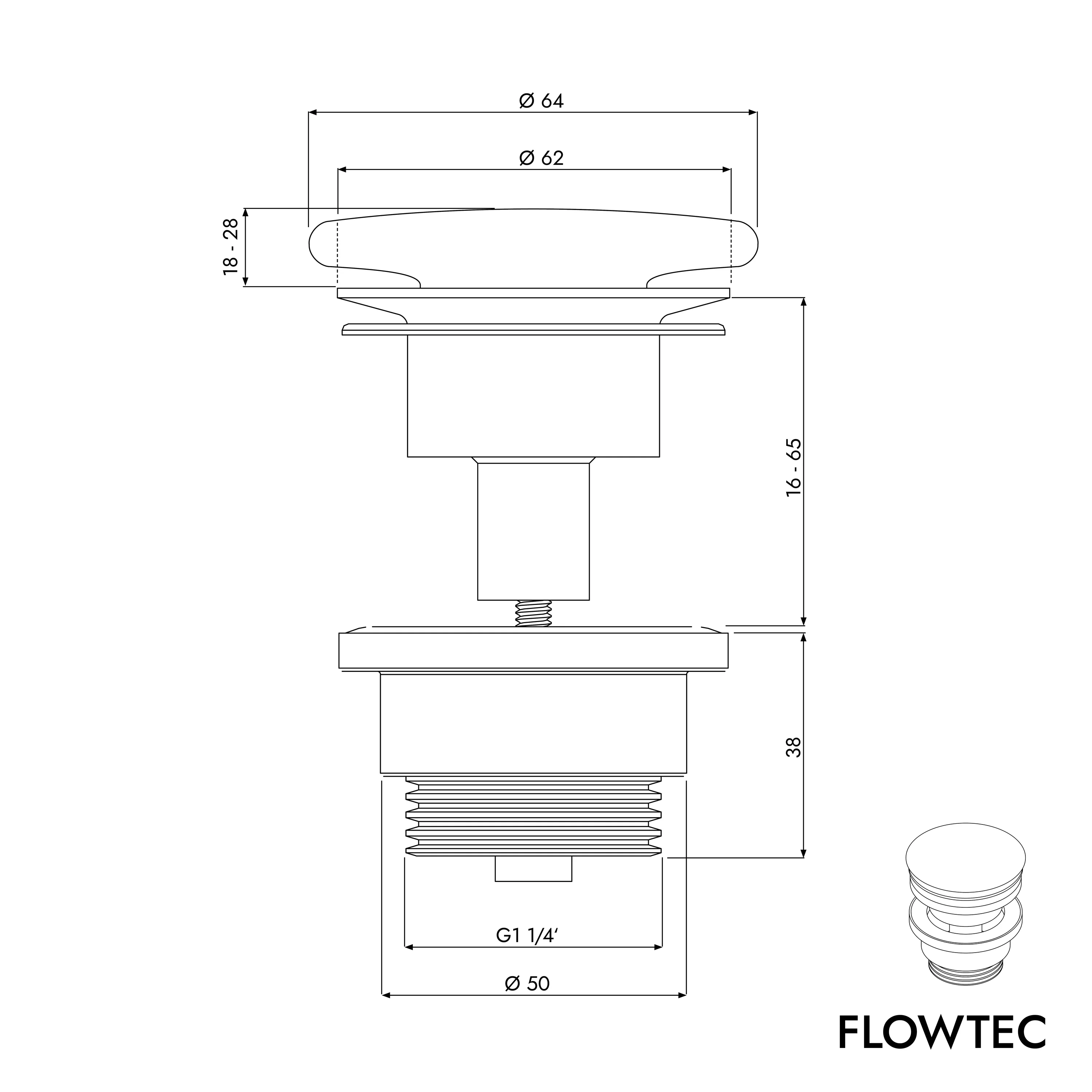 Afløbsventil FLOWTEC til håndvaske med overløb - Image 37