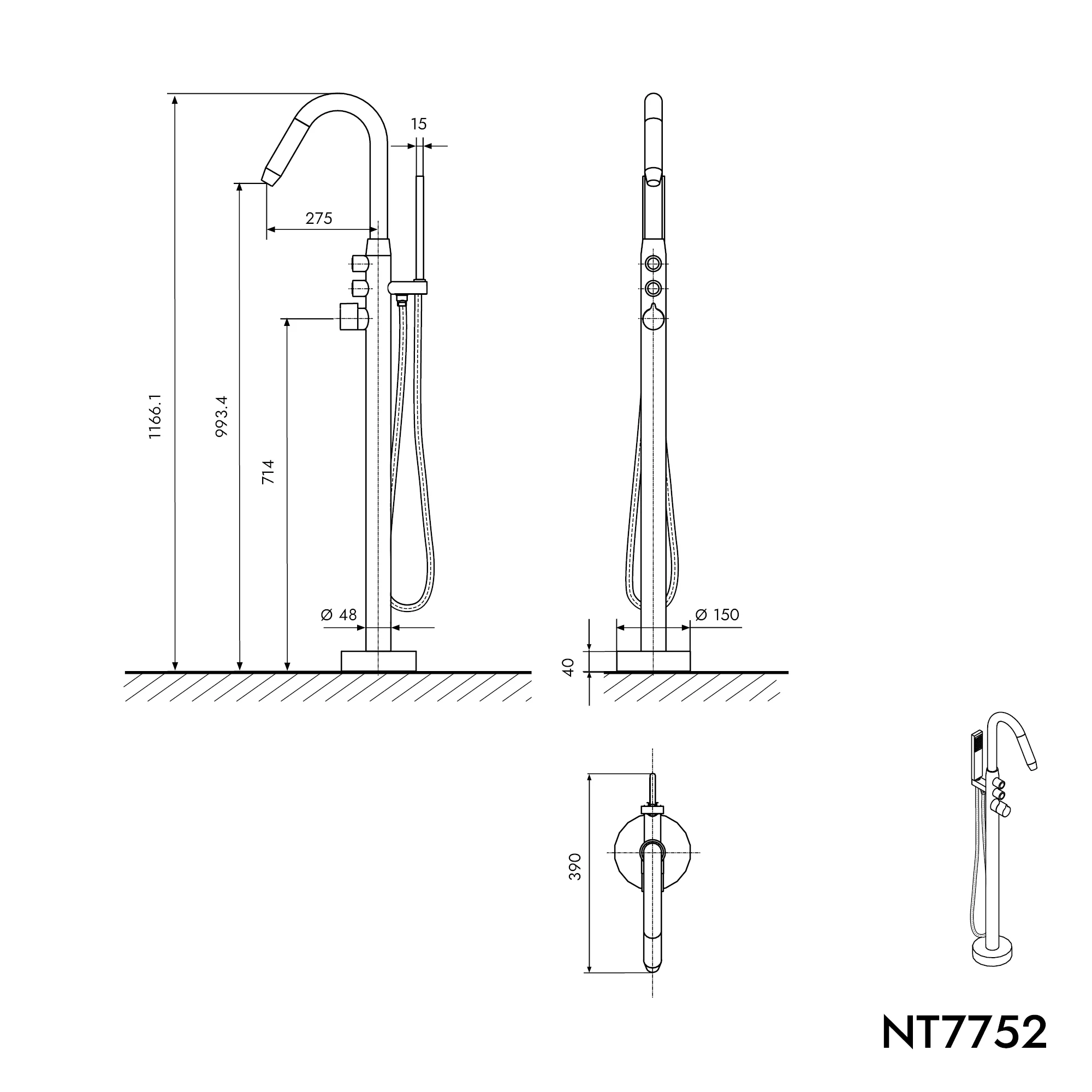Fritstående badekarsarmatur NT7752 - Image 10
