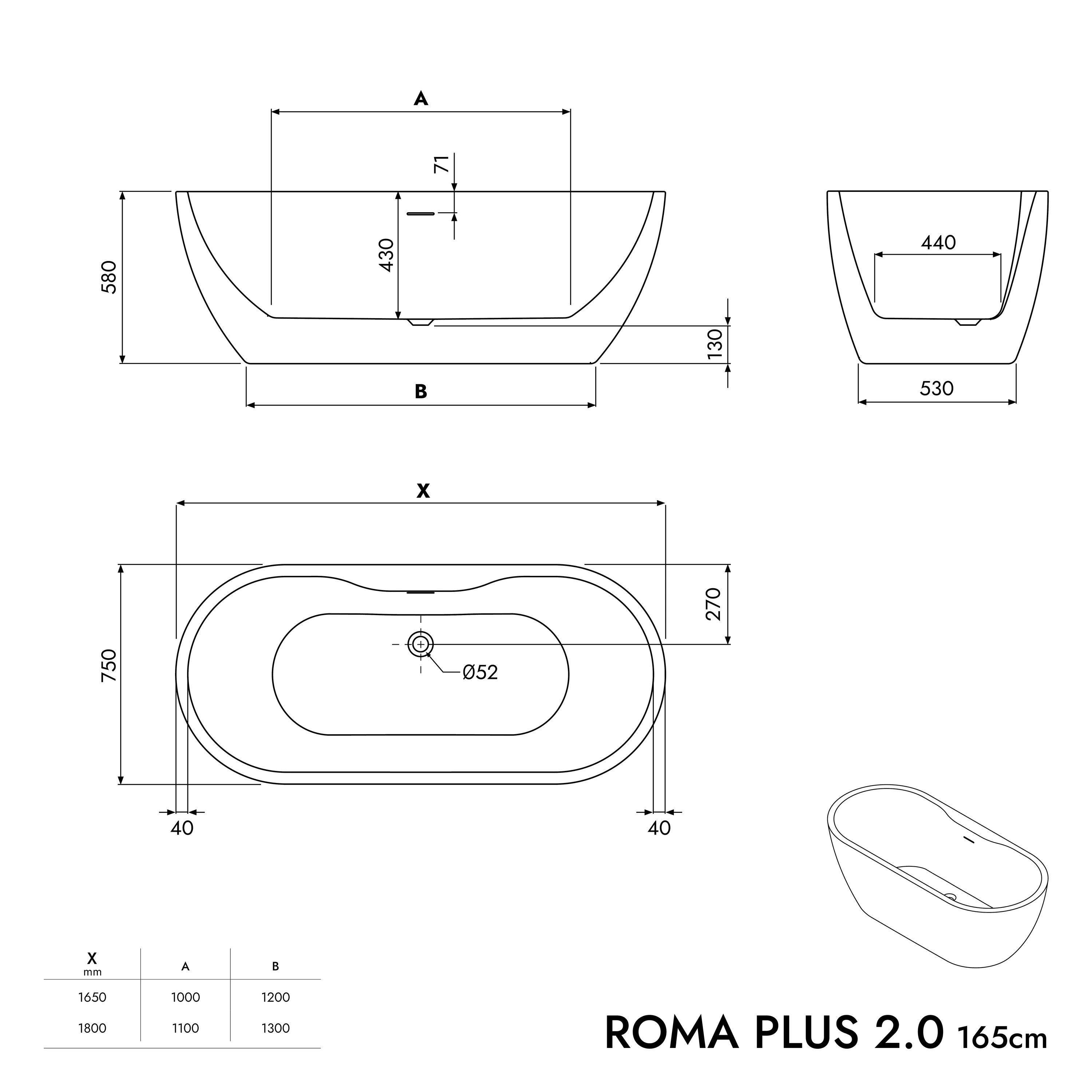 Fritstående badekar ROMA PLUS 2.0 Akryl - Image 4