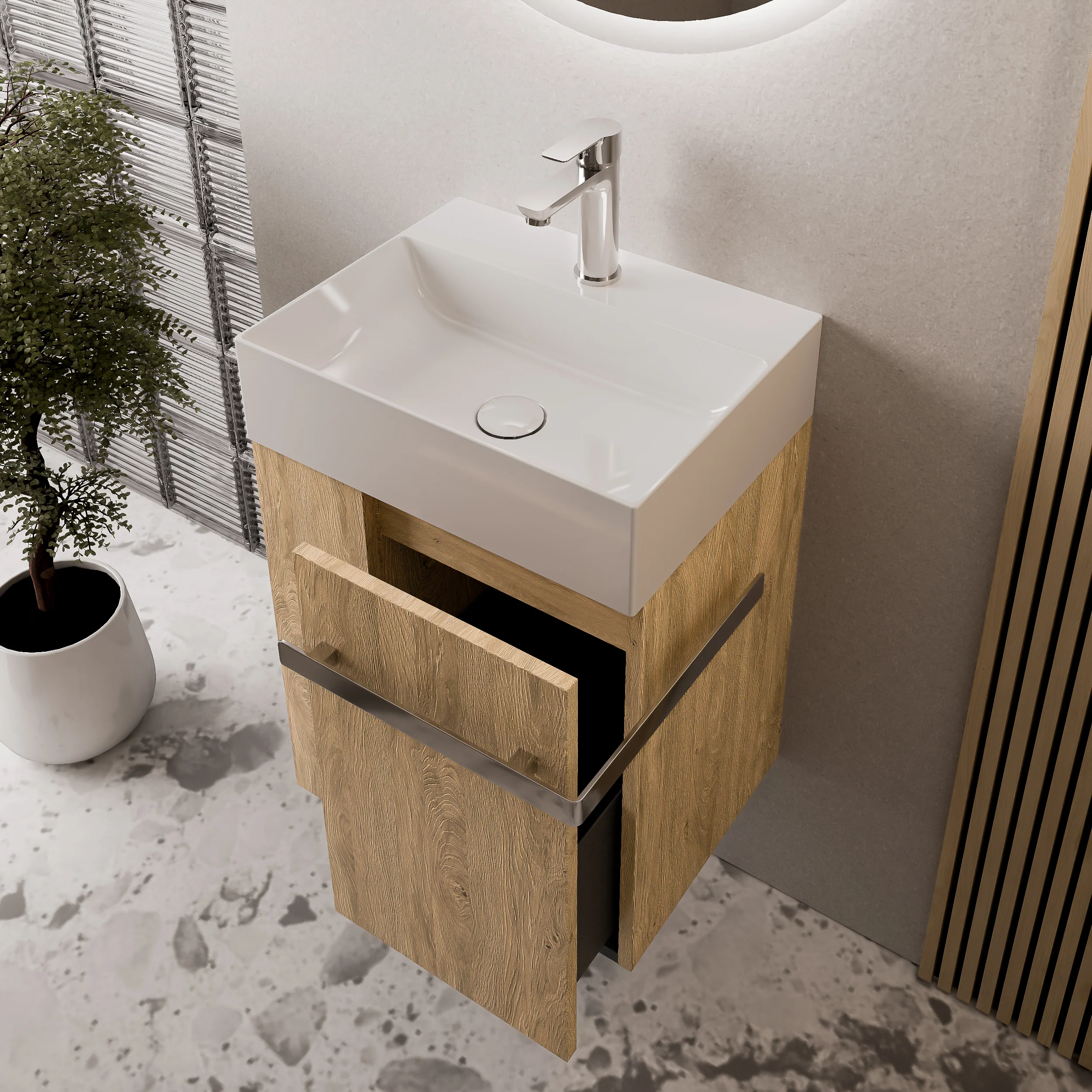 Gæstetoilet badeværelsesmøbelsæt COMPACT 45 cm med håndvask - Image 11