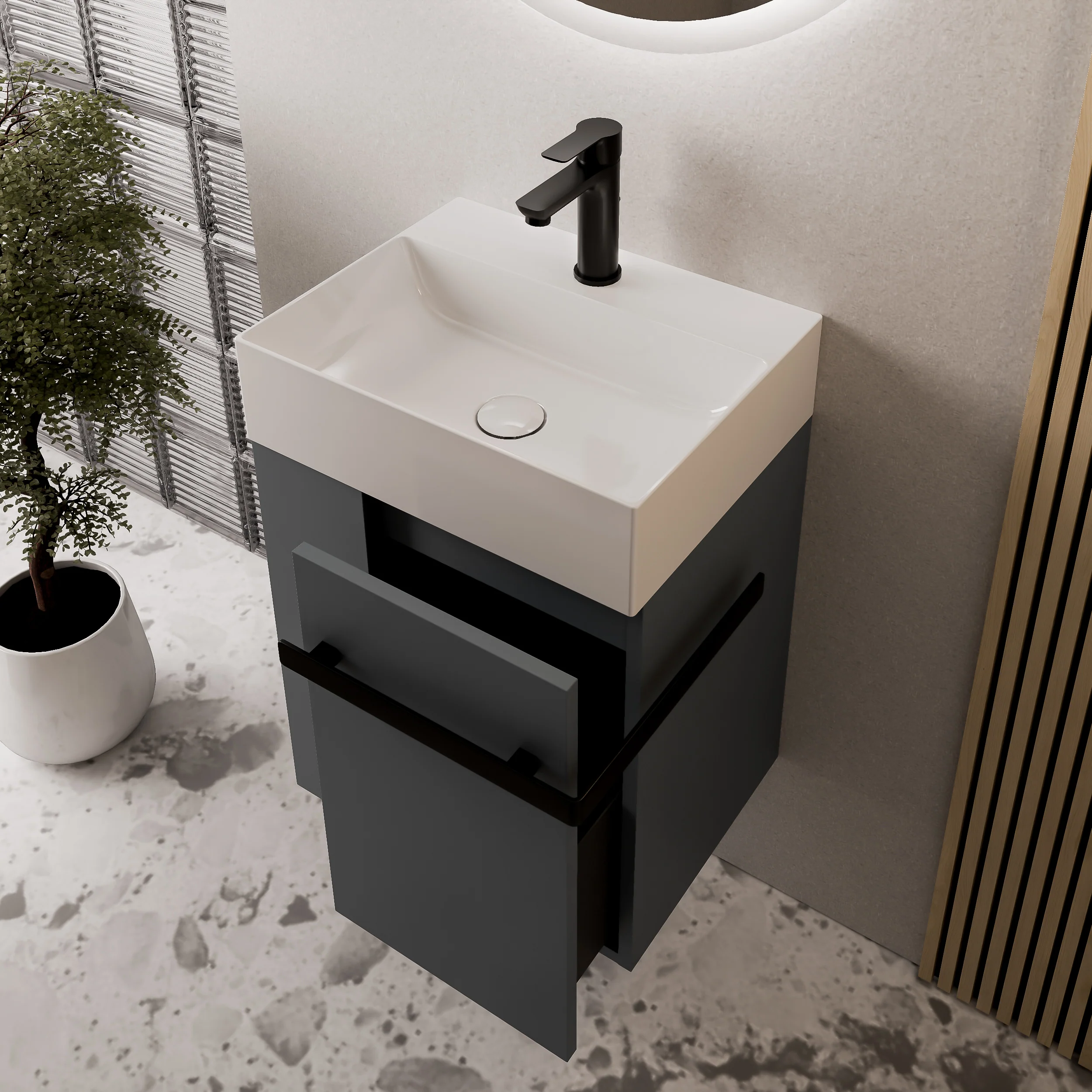 Gæstetoilet badeværelsesmøbelsæt COMPACT 45 cm med håndvask - Image 18