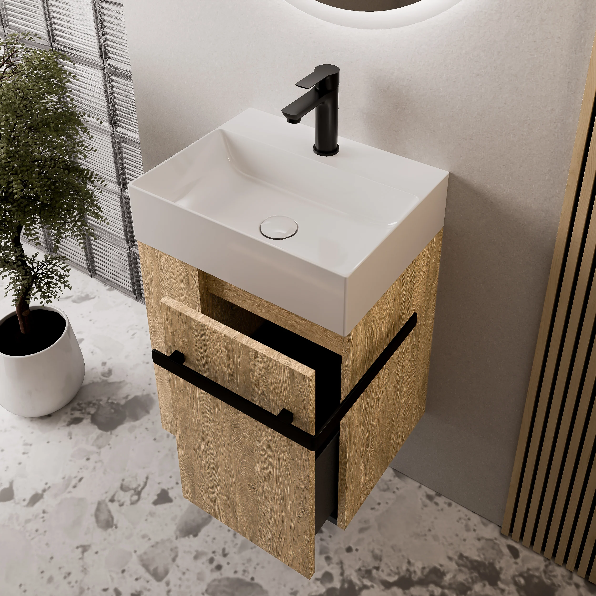 Gæstetoilet badeværelsesmøbelsæt COMPACT 45 cm med håndvask - Image 25