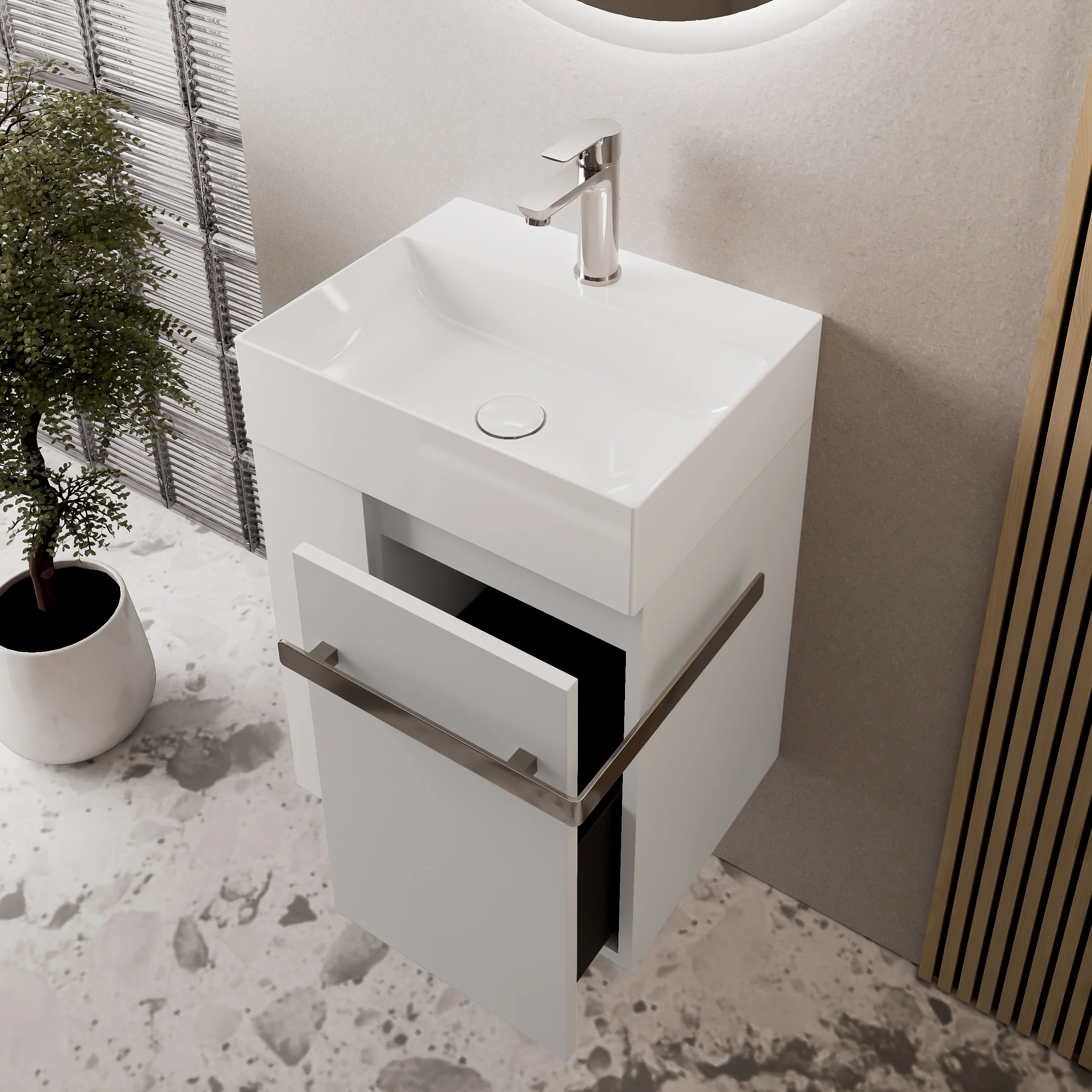 Gæstetoilet badeværelsesmøbelsæt COMPACT 45 cm med håndvask - Image 39