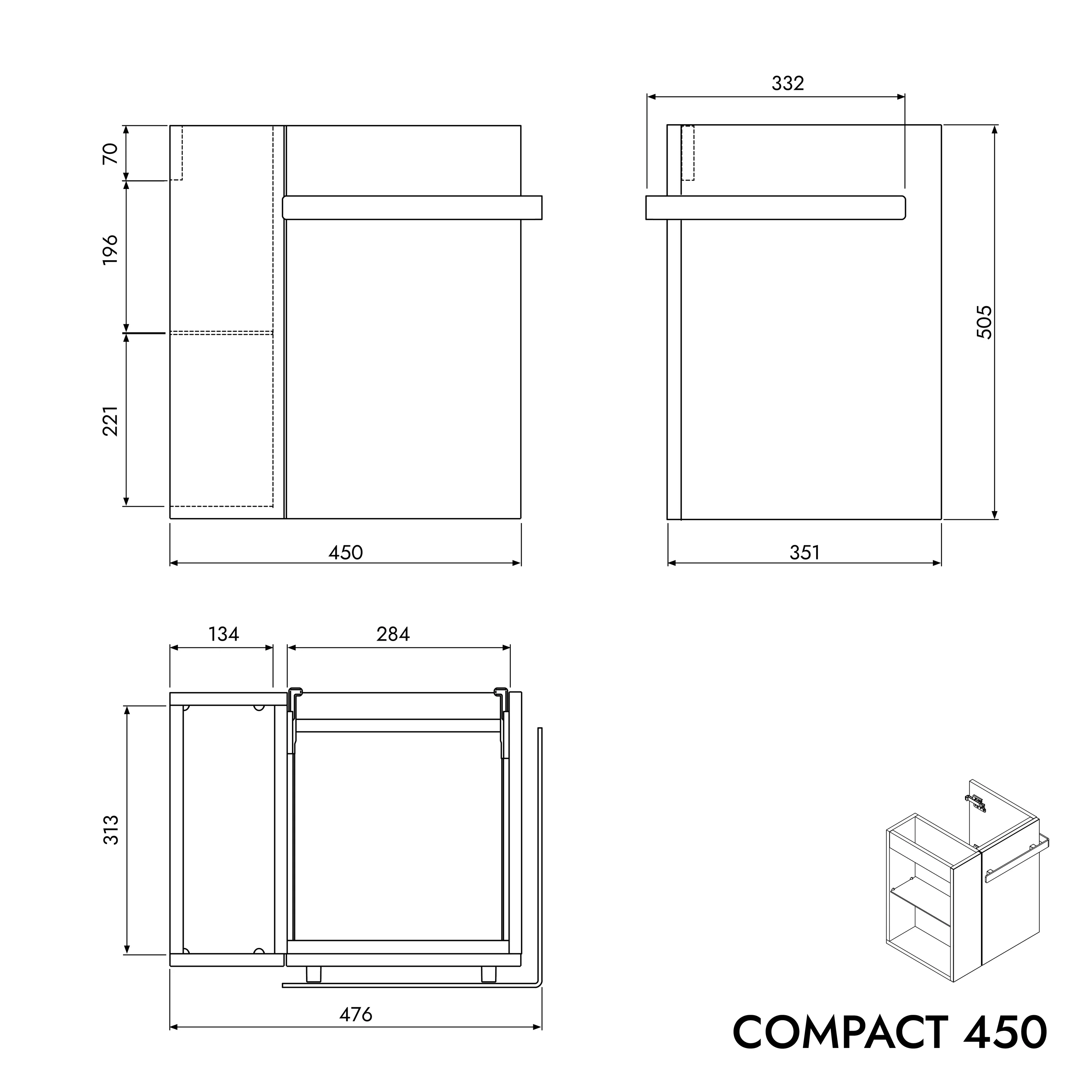 Gæstetoilet badeværelsesmøbelsæt COMPACT 45 cm med håndvask - Image 50