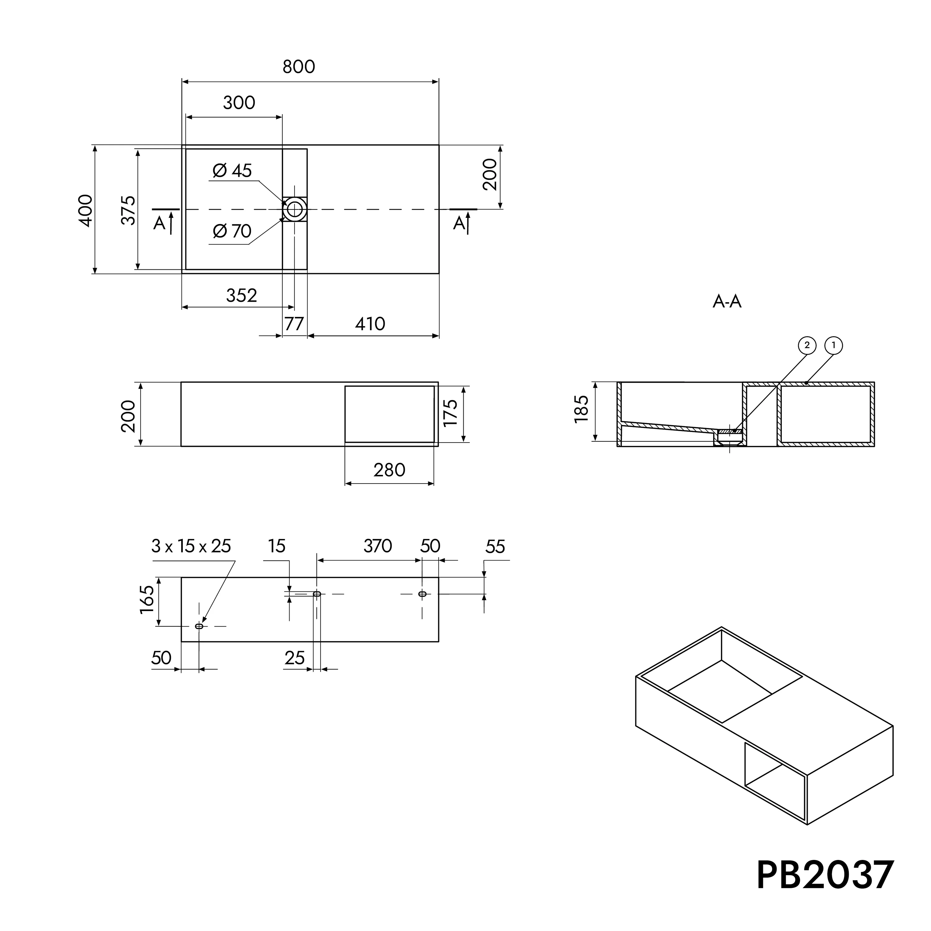 Væghængt Håndvask PB2037 - Image 9
