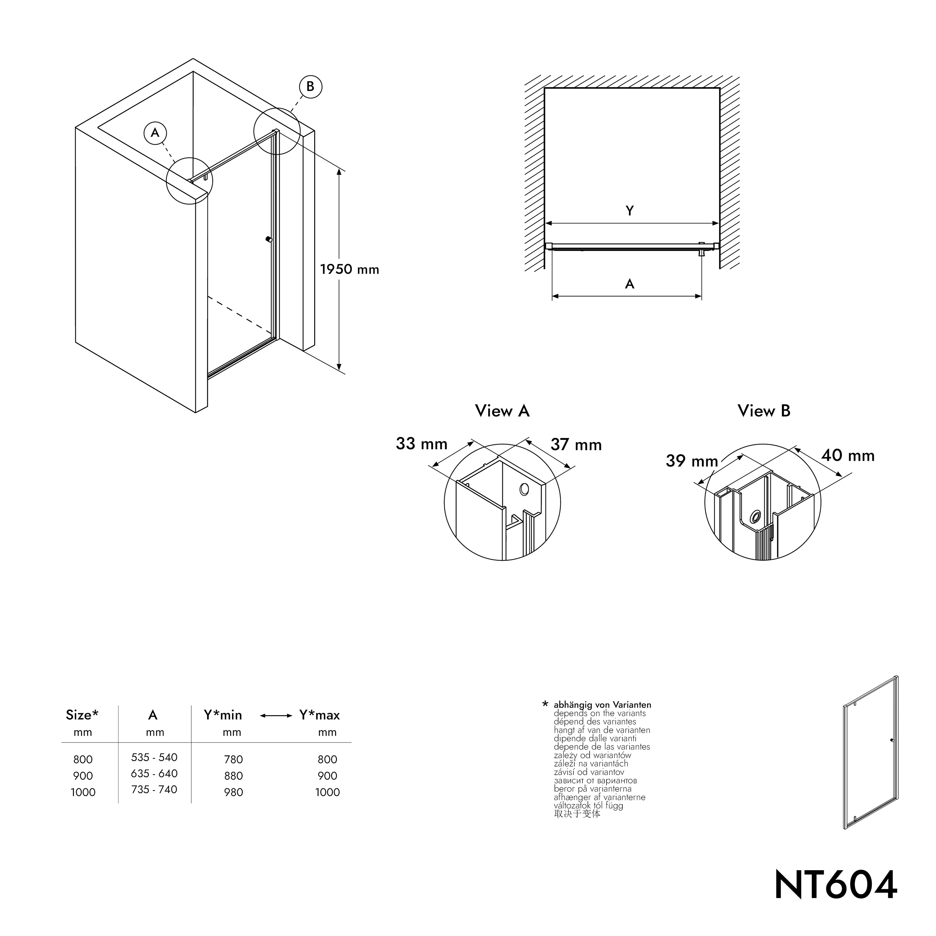 Niche-bruser med svingdør NT604 FLEX - 6 mm nano klar glas - profilfarve kan vælges - Image 9