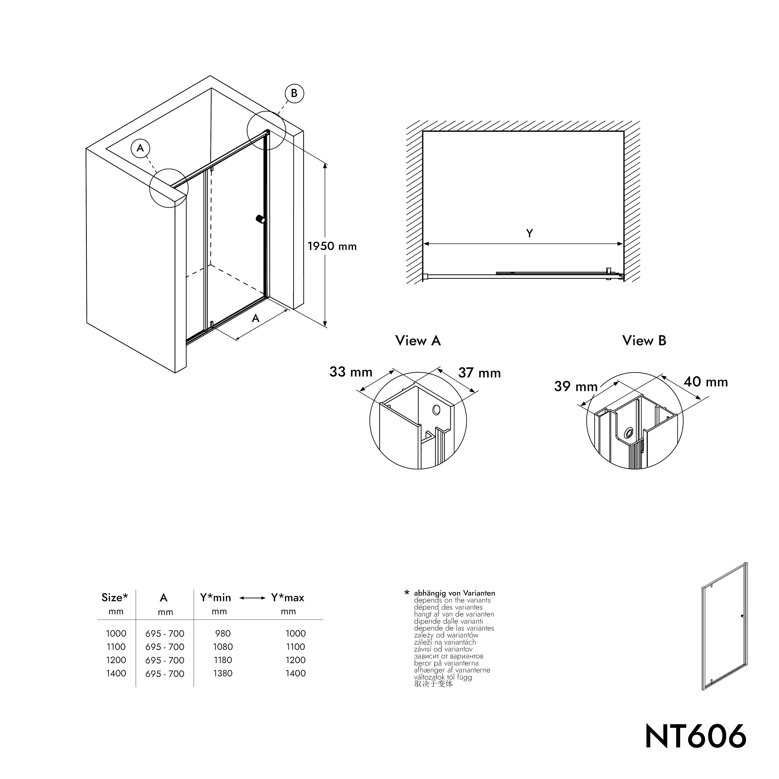 Niche-bruser med svingdør på fast panel NT606 FLEX - 6 mm nano klar glas - profilfarve kan vælges - Image 12