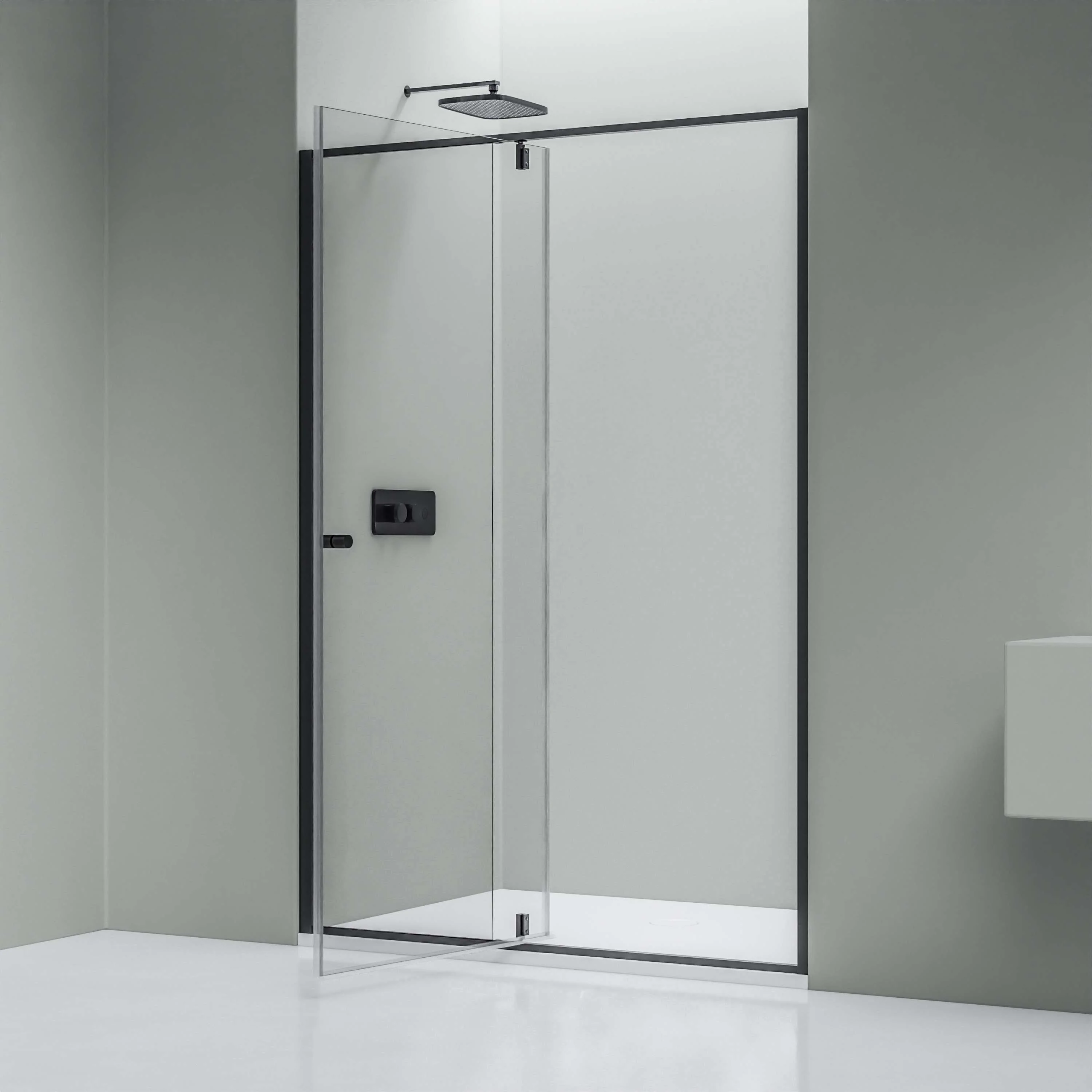 Niche-bruser med svingdør på fast panel NT606 FLEX - 6 mm nano klar glas - profilfarve kan vælges - Image 9