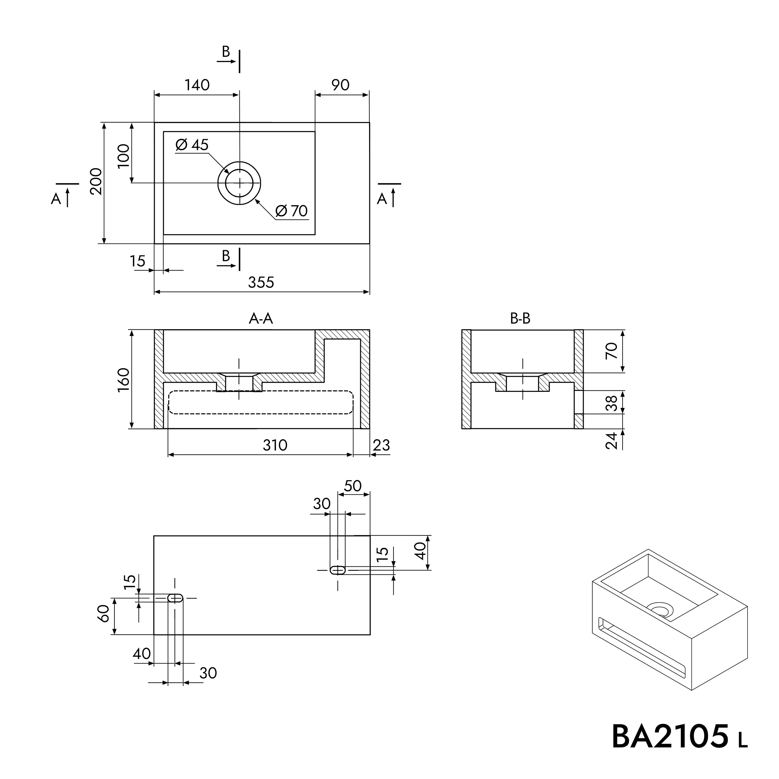 Væghængt håndvask BA2105 - Image 9