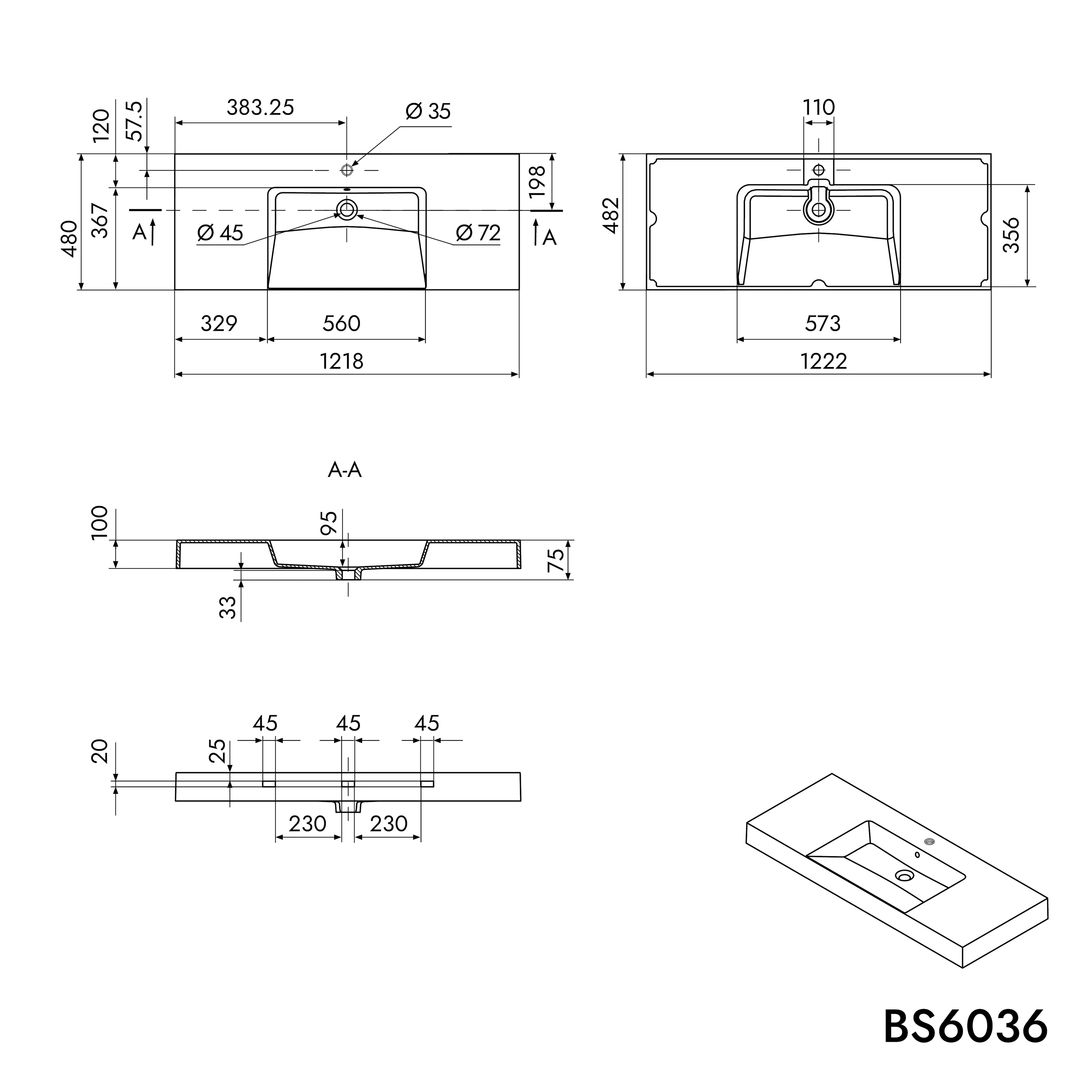 Væghængt håndvask i støbemarmor BS6036 - Image 6