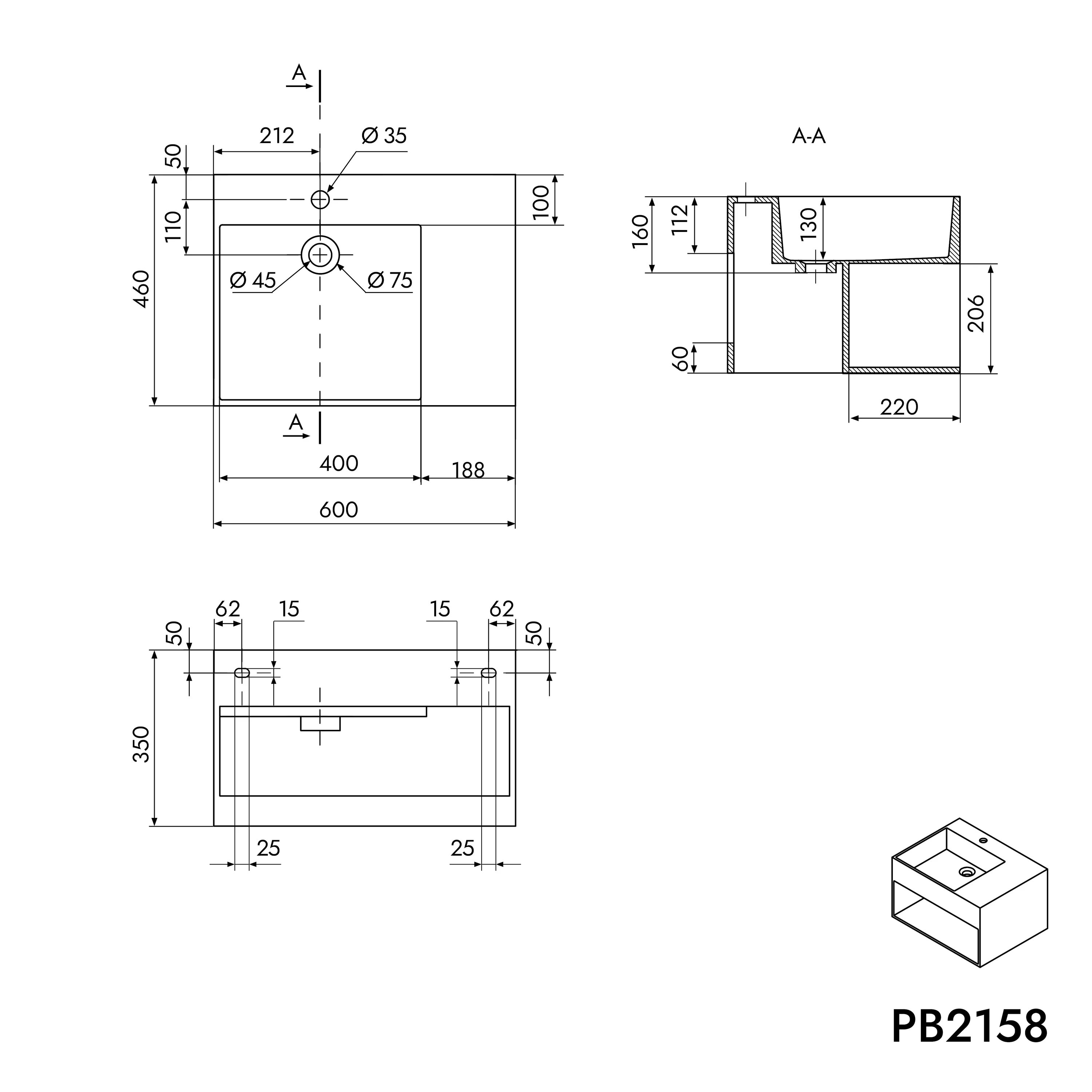 Væghængt Håndvask PB2158 - Image 9