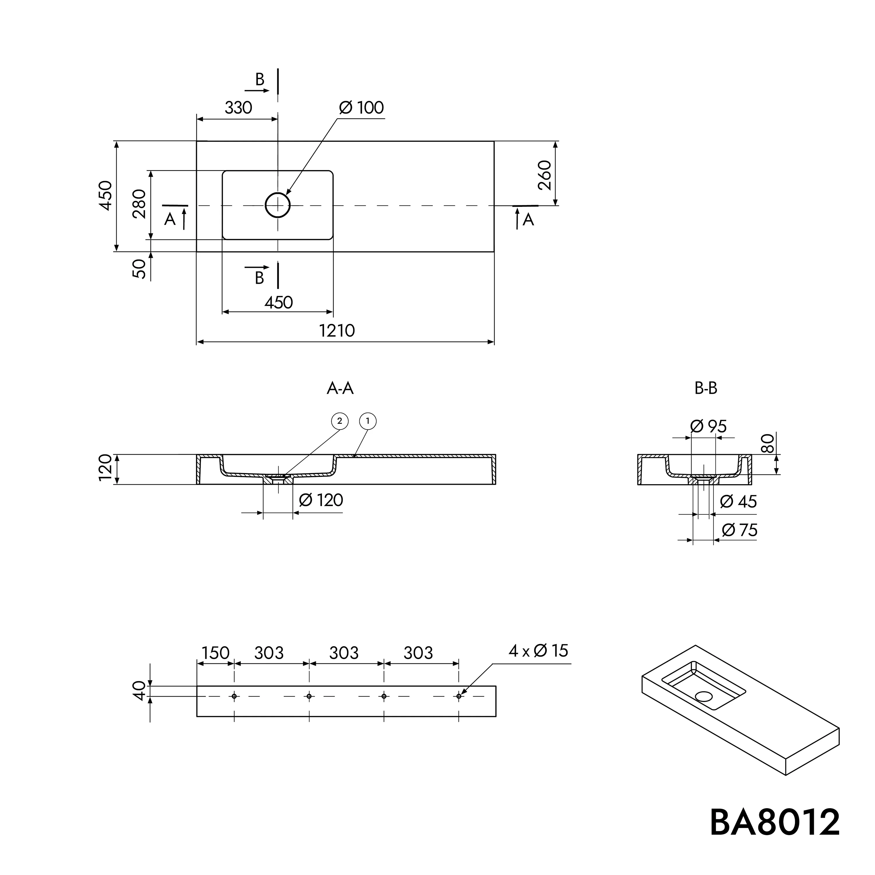 Væghængt Håndvask BA8012 - Image 20