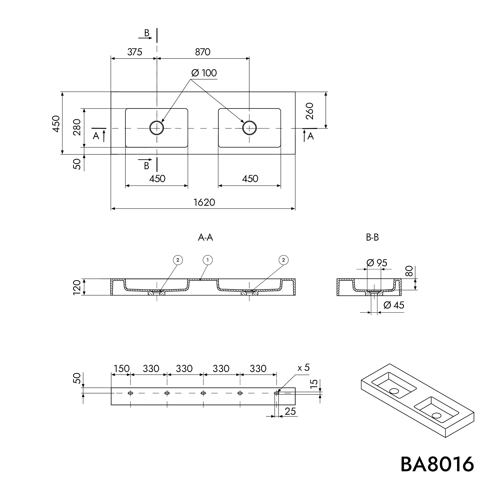 Væghængt Håndvask BA8016 - Image 20