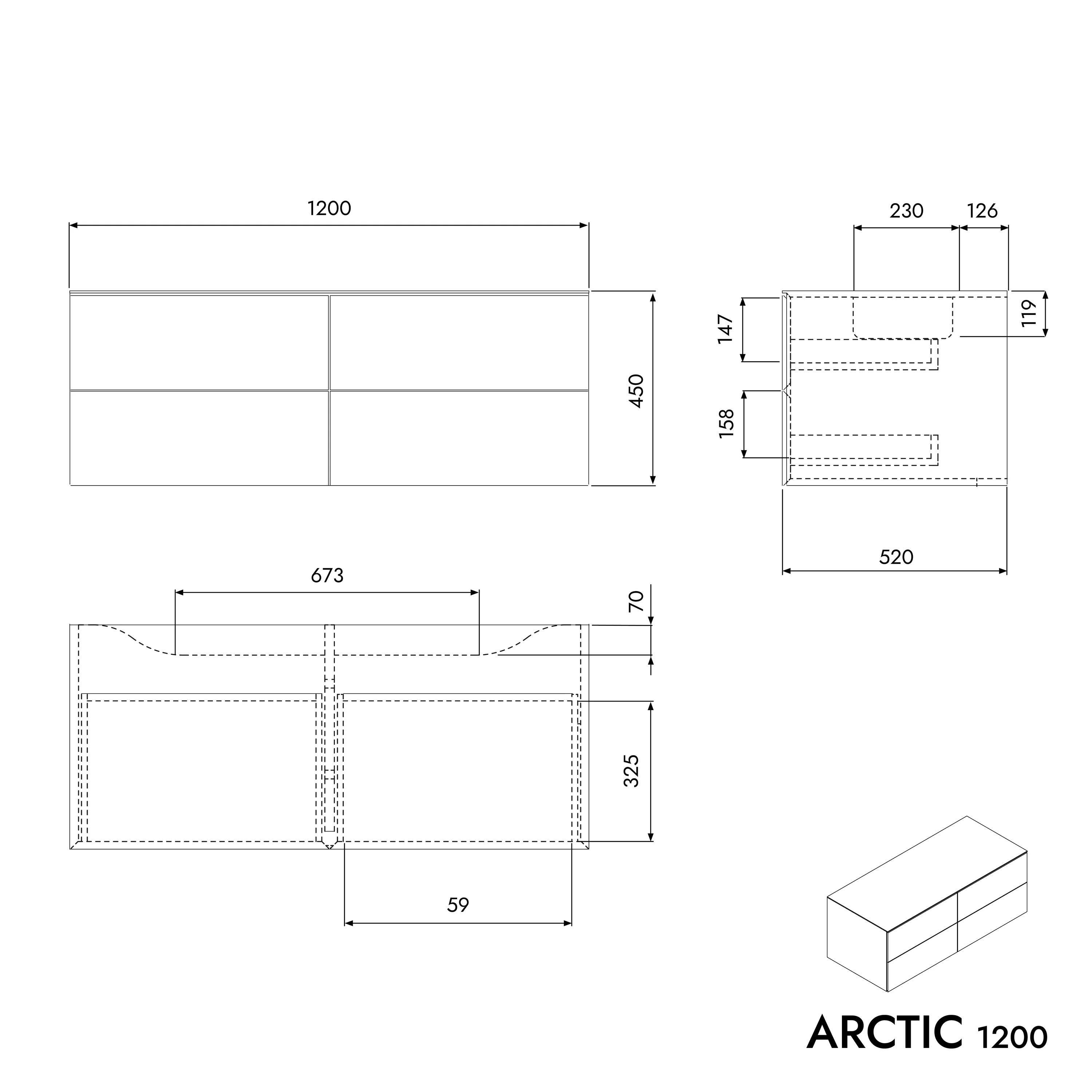 Vaskeskab ARCTIC 1200 Hvid Softtouch til håndvask på bordplade - Image 6