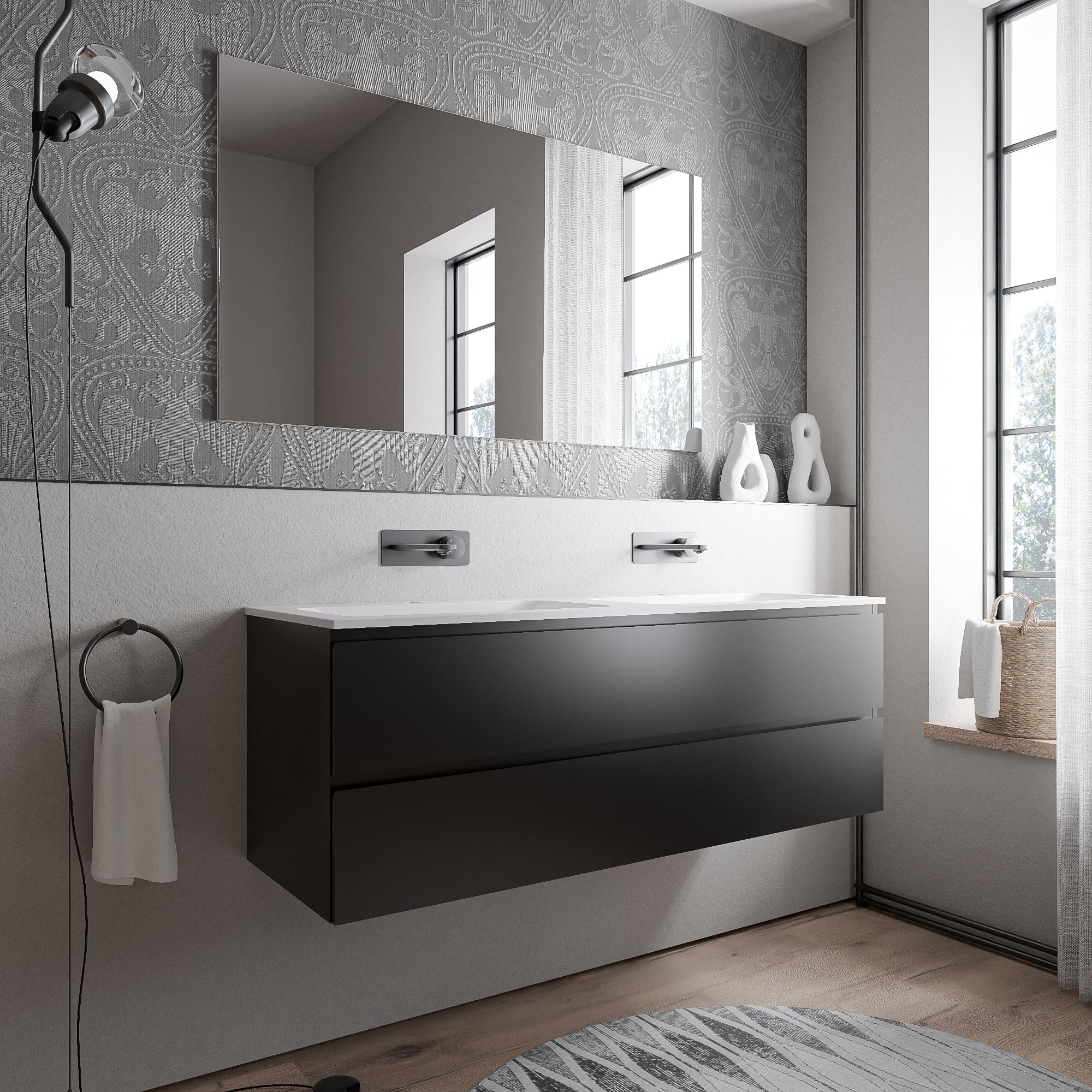 Vaskeskab AVA 160 cm med mineralstøbt håndvask CREAM  - Image 20