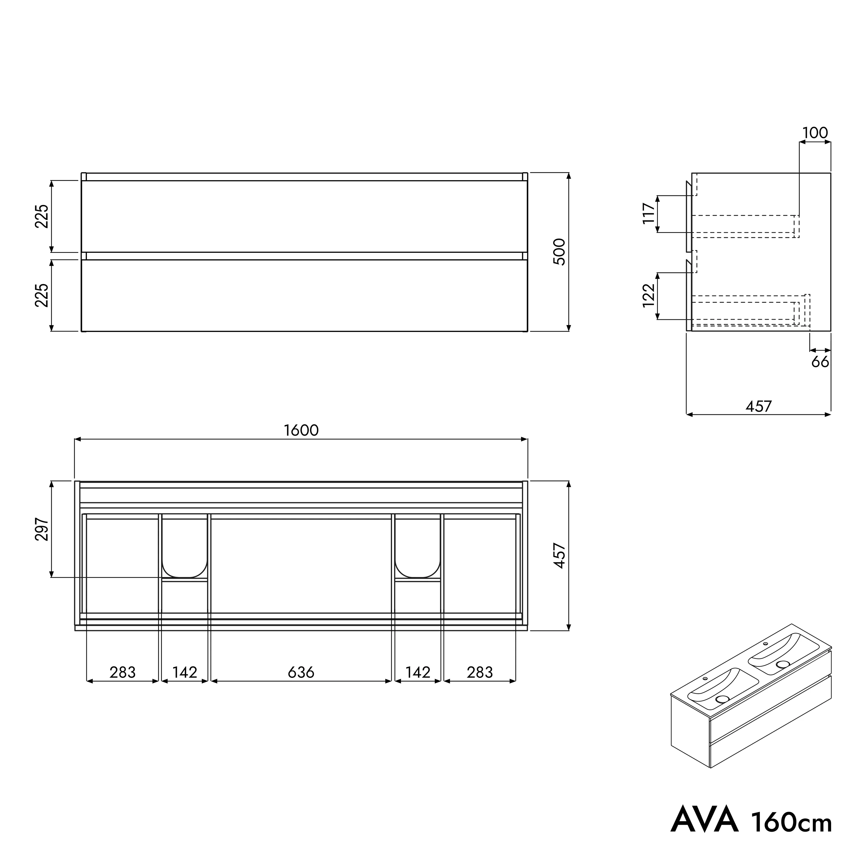 Vaskeskab AVA 160 cm med mineralstøbt håndvask CREAM  - Image 48